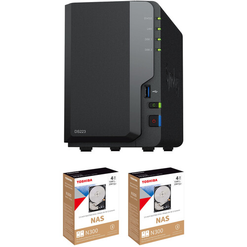 Synology 8TB DiskStation DS223 2-Bay NAS Enclosure Kit with Toshiba N300 NAS Drives (2 x 4TB)