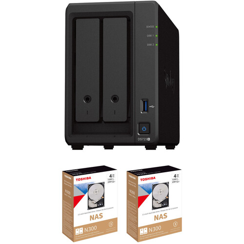 Synology 8TB DiskStation DS723+ 2-Bay NAS Enclosure Kit with Toshiba N300 NAS Drives (2 x 4TB)