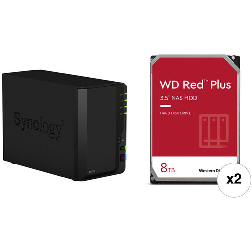 Synology DiskStation 16TB DS218 2-Bay NAS Enclosure Kit with WD NAS Drives (2 x 8TB)