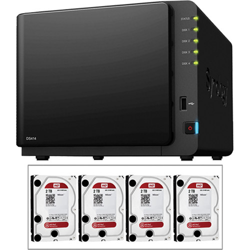 Synology 8TB (4 x 2TB) DS414 Diskless 4-Bay SMB & SOHO NAS Server Kit with Drives