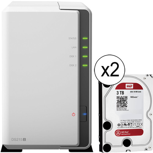 Synology DiskStation DS215j 6TB (2 x 3TB) 2-Bay NAS Server Kit with WD Red Drives
