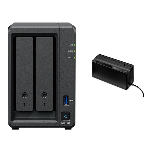 Synology DiskStation DS725+ 2-Bay NAS Enclosure Kit with BE600M1 Back-UPS Battery Backup