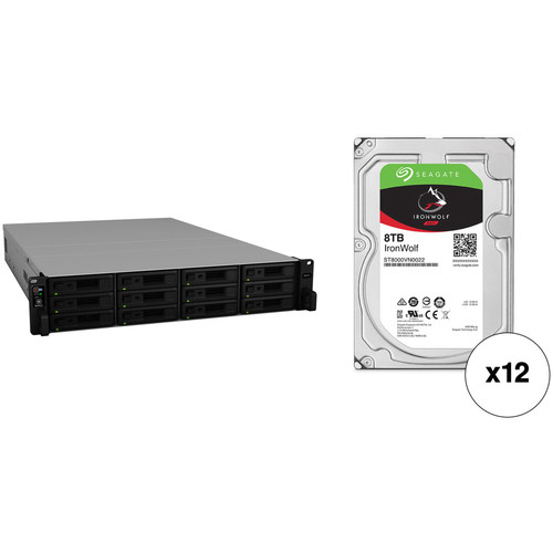 Synology RackStation RS2418+ 96TB 12-Bay NAS Enclosure Kit with Seagate NAS Drives (12 x 8TB)