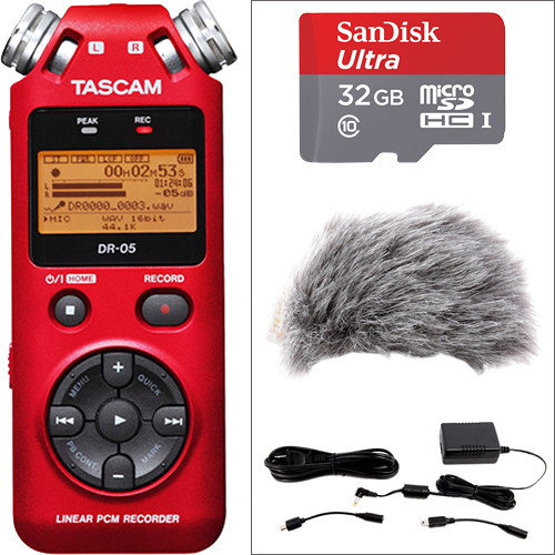 TASCAM DR-05 Value Kit with microSDHC Card, Windscreen, and AC Adapter (Red)