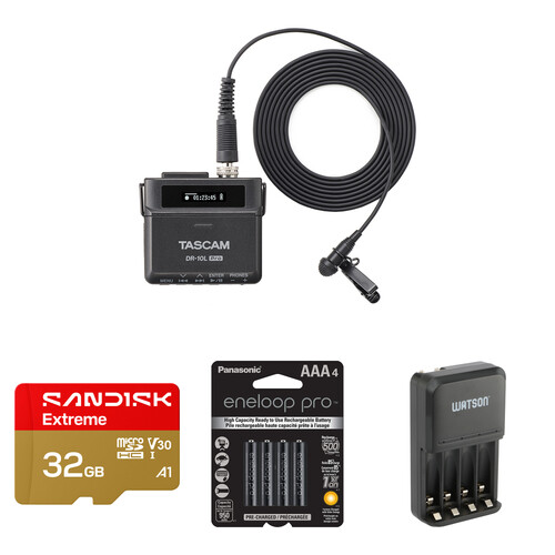 TASCAM DR-10L Pro Field Recorder and Lavalier Microphone with Essentials Kit