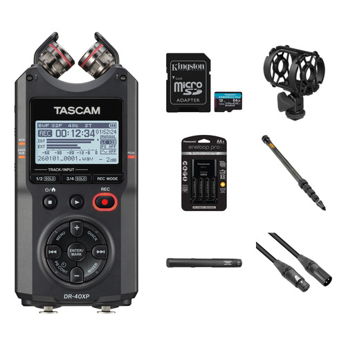 TASCAM DR-40XP 4-Channel 32-Bit-Float Portable Field Recorder with Booming Kit