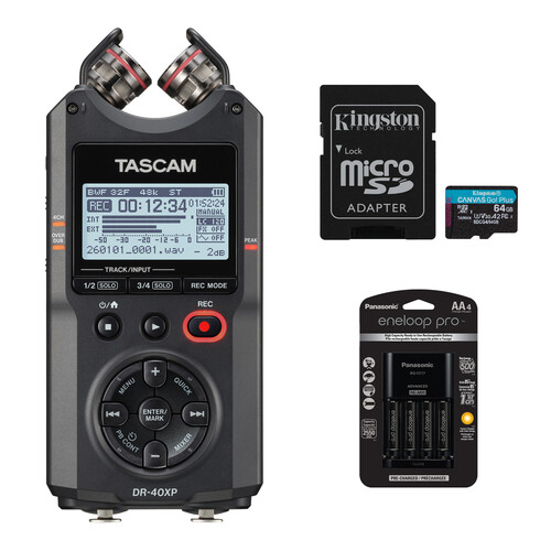 TASCAM DR-40XP 4-Channel 32-Bit Float Portable Field Recorder with Essentials Kit