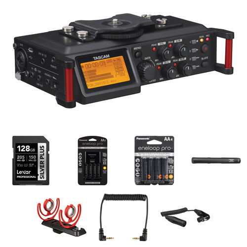 TASCAM DR-70D 6-Input / 4-Track Multitrack Field Recorder with Onboard Omni Microphones and On-Camera Kit