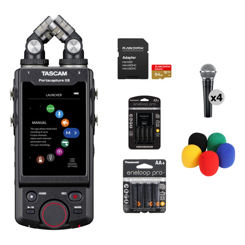 TASCAM Portacapture X8 32-Bit Float 8-Channel Multitrack Field Recorder with 4-Person Podcasting Kit