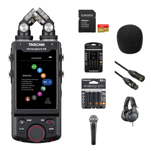 TASCAM Portacapture X8 32-Bit Float 8-Channel Multitrack Field Recorder with 1-Person Podcasting Kit