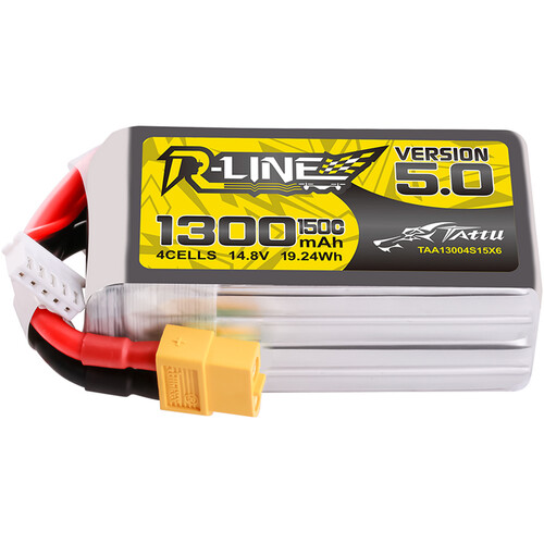 Tattu R-Line Version 5.0 1300mAh 4S 14.8V 150C LiPo Battery Pack with XT60 Plug