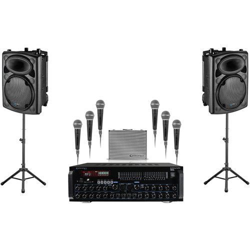 Technical Pro STAGEPACK12 - Dual 12" Stage Speaker Package with Mixer Amp and 6 Microphones
