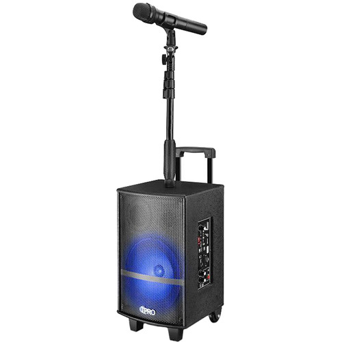 Technical Pro WASP810XStand Rechargeable 8" Bluetooth-Enabled Portable PA System with Light Show and Mic Stand Attachment