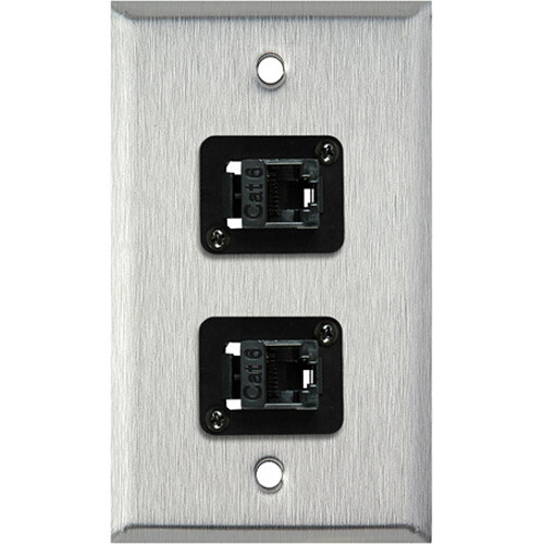 TecNec 1-Gang Black Anodized Wall Plate with 2 CAT-6 Feed-Thru Connectors