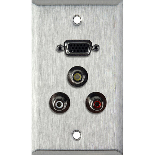 TecNec 1-Gang Black Anodized Plate with 15-Pin HD Female Barrel and 3 RCA Barrels R/W/Y