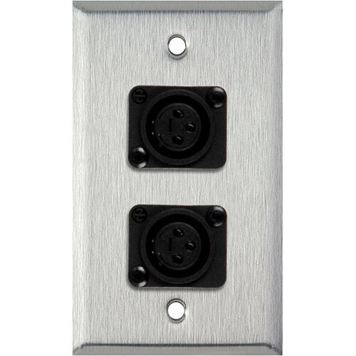 TecNec 1-Gang Clear Anodized Wallplate with 2-Plastic Latchless XLR3/Fs