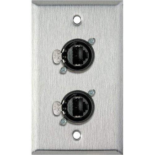 TecNec 1-Gang Clear Anodized Wallplate with 2 Neutrik RJ45 to Rear IDC110 Terminals