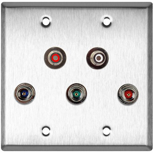 TecNec 2-Gang Clear Anodized Wall Plate with 3 BNC RGB Barrels and 2-RCA Barrels