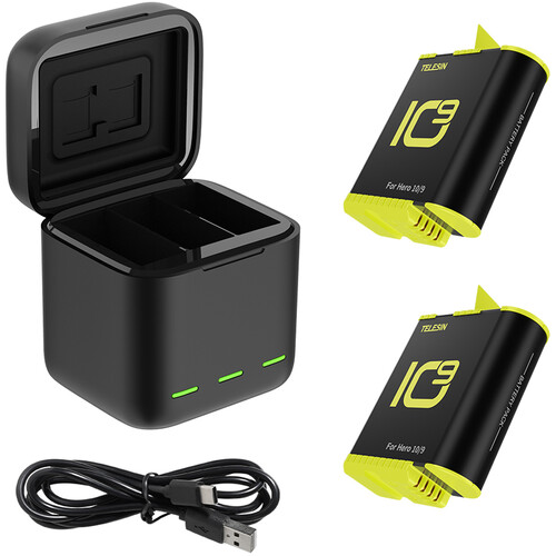 TELESIN LED Storage Battery Charger Box with 2 Batteries for GoPro HERO9/10/11