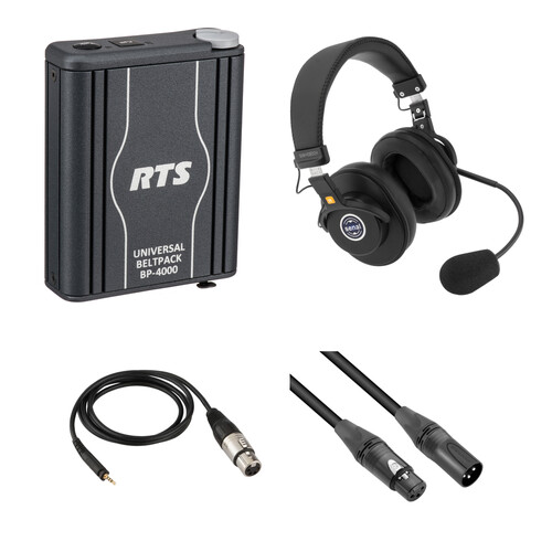RTS BP4000A4M Single-Channel Portable Beltpack Communications Kit with Dual-Sided Headset