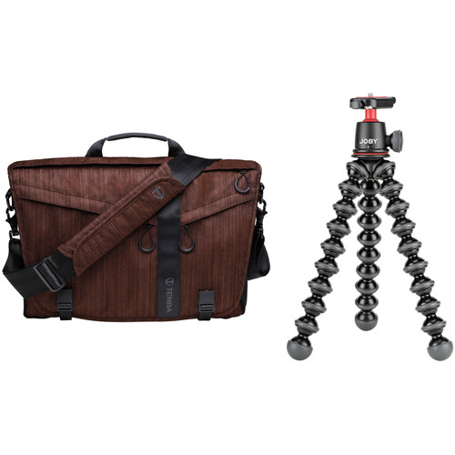 Tenba DNA 15 Dark Copper Slim Messenger Bag and Joby GorillaPod 3K Flexible Mini-Tripod with Ball Head Kit