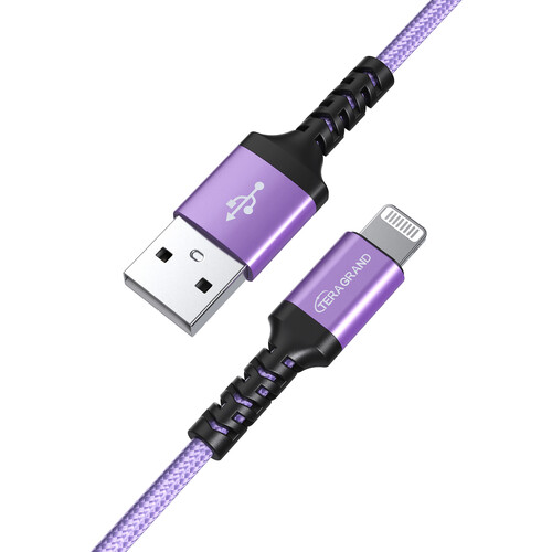 Tera Grand C89 MFi Certified Lightning to USB Sync and Charging Cable (4', Purple)
