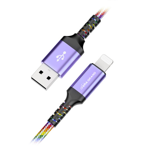 Tera Grand C89 MFi Certified Lightning to USB Sync and Charging Cable (7', Rainbow)