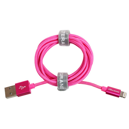 Tera Grand Apple MFi Lightning to USB Braided Cable with Aluminum Housing (4', Pink)