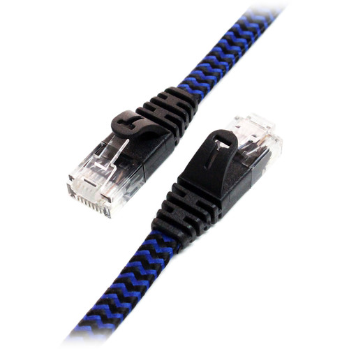 Tera Grand Cat 6 Ultra Flat Braided Ethernet Cable (10Gb, 12', Black & Blue)