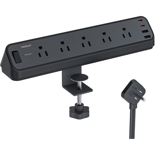 Tessan Desk Clamp Surge Protector with 5 Outlets, 2 USB-C & 2 USB-A (6')