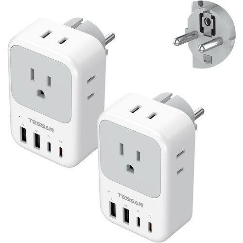 Tessan US to DE Plug Travel Adapter (2-Pack)