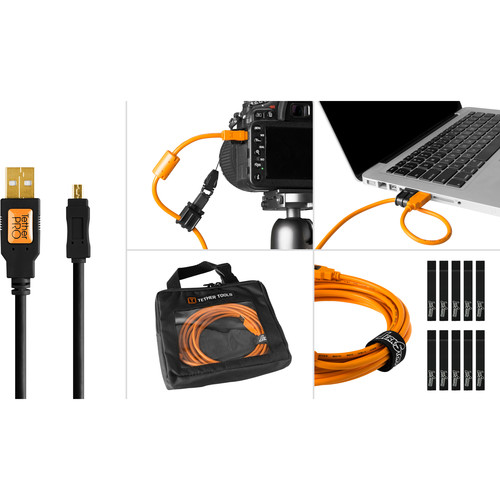 Tether Tools Starter Tethering Kit with USB 2.0 Type-A to Mini-B 8-Pin Cable (15', Black)