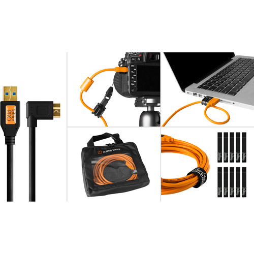 Tether Tools Starter Tethering Kit with USB 3.0 Type-A to Micro-B Right Angle Cable (15', Black)