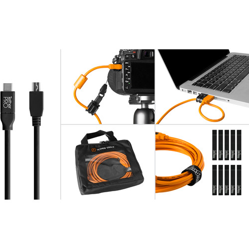 Tether Tools Starter Tethering Kit with USB 2.0 Type-C to Mini-B 5-Pin Cable (15', Black)