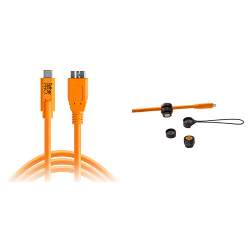Tether Tools TetherPro USB-C Male to Micro-USB 3.0 Type-B Cable with TetherGuard Camera & Cable Support Kit (15', Orange)