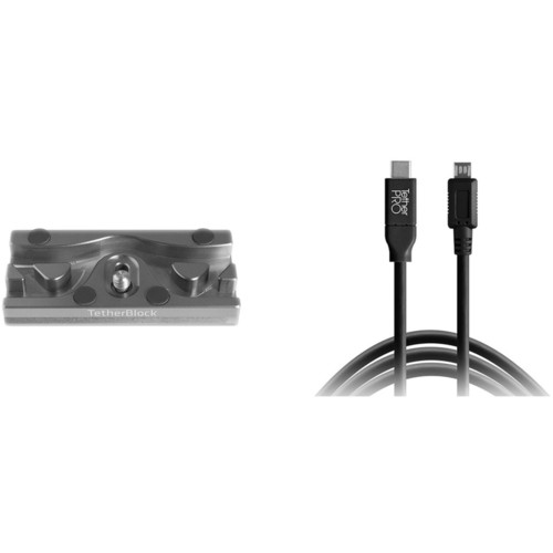 Tether Tools TetherPro USB Cable with TetherBLOCK Quick Release Plate Kit (USB Type-C Male to 5-Pin Micro-USB 2.0 Type-B Male, Black)