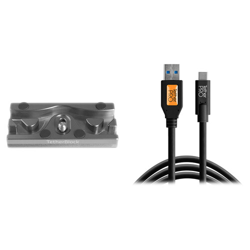 Tether Tools TetherPro USB Cable with TetherBLOCK Quick Release Plate Kit (USB Type-C Male to USB 3.0 Type-A Male, Black)