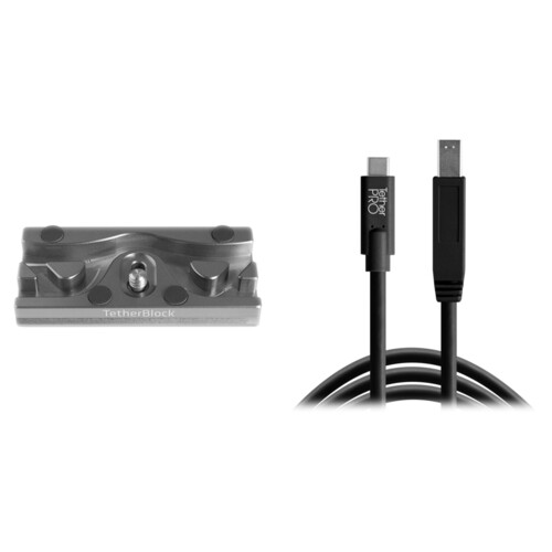 Tether Tools TetherPro USB Cable with TetherBLOCK Quick Release Plate Kit (USB Type-C Male to USB 3.0 Type-B Male, Black)