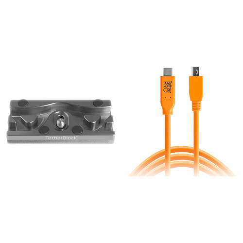 Tether Tools TetherPro USB Cable with TetherBLOCK Quick Release Plate Kit (USB Type-C Male to 5-Pin Micro-USB 2.0 Type-B Male, Orange)