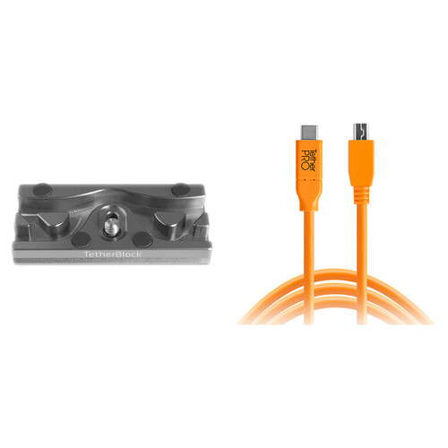 Tether Tools TetherPro USB 2.0 Type-C to Mini-USB Type-B Cable & TetherBLOCK QR Plus Quick Release Plate Kit