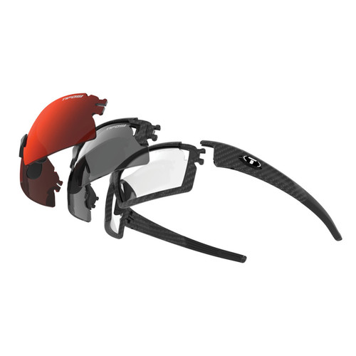 Tifosi Escalate S.F.H. Interchangeable Sunglasses Kit (Matte Carbon Frame - AC Red, Clarion Red, Clear, Smoke)