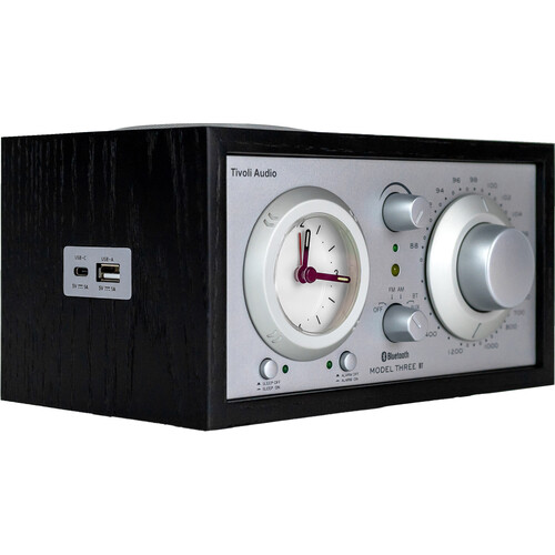 Tivoli Model Three BT Bluetooth Clock Radio with USB Charging (2025, Black Ash/Silver)