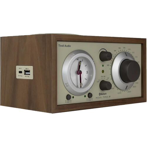 Tivoli Model Three BT Bluetooth Clock Radio with USB Charging (2025, Walnut/Beige)