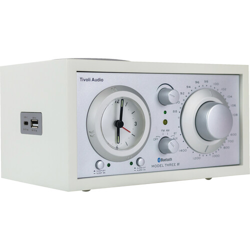 Tivoli Model Three BT Bluetooth Clock Radio with USB Charging (2025, White/Silver)
