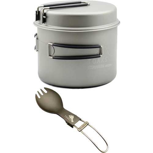 Toaks Outdoor 1600mL Titanium Pot & Pan with Titanium Folding Spork Kit