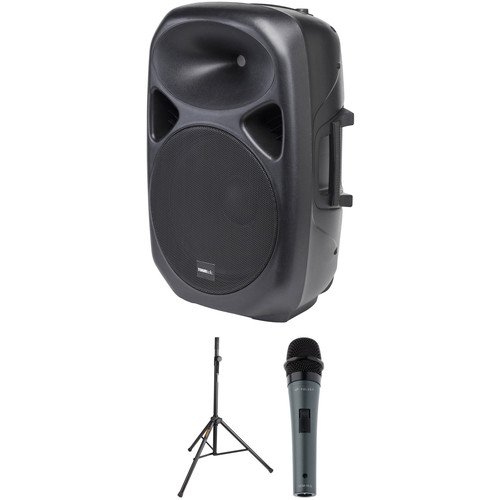 Tourtek GP15a Active PA Speaker Kit with Speaker Stand and Microphone