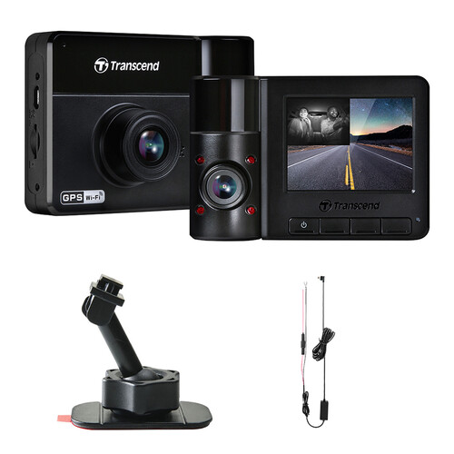 Transcend DrivePro 550B Dual Lens Dash Camera with 64GB microSD Card, Hardwire Power Cable & Adhesive Mount Kit