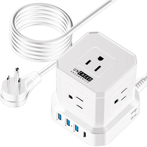 Uncaged Ergonomics Cube Surge Protector Power Strip with USB Ports (White)