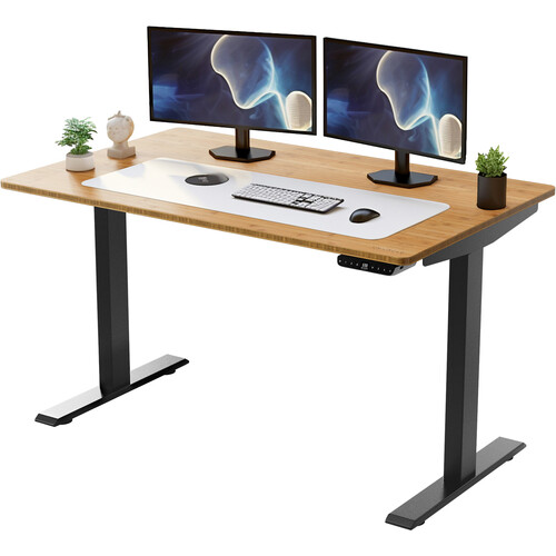 Uncaged Ergonomics Rise Up Electric Adjustable Height Sit/Stand Desk (Black Frame, Natural Bamboo Desktop)