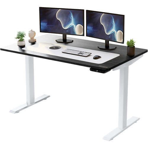 Uncaged Ergonomics Rise Up Electric Adjustable Height Sit/Stand Desk (White Frame, Black Bamboo Desktop)